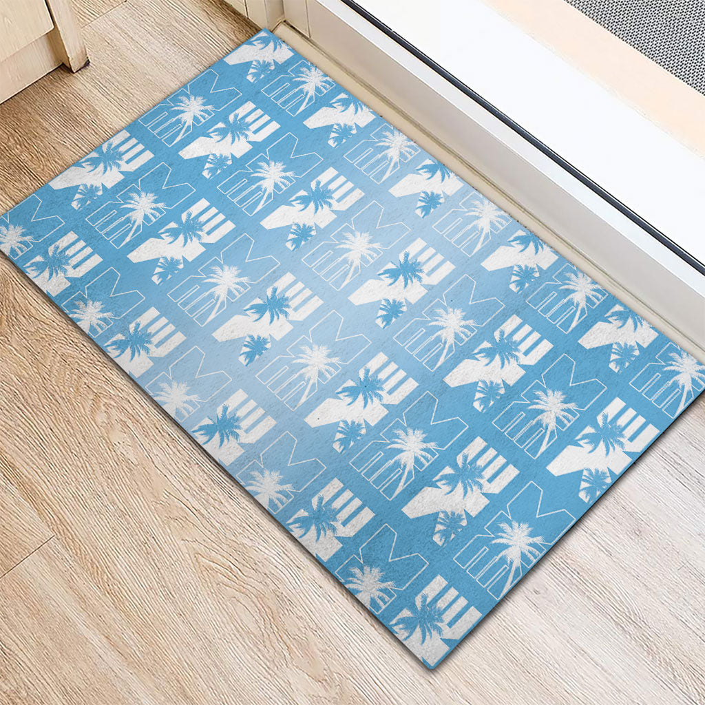 Bula Fiji Rubber Doormat Blue Makare Masi Tapa Pattern