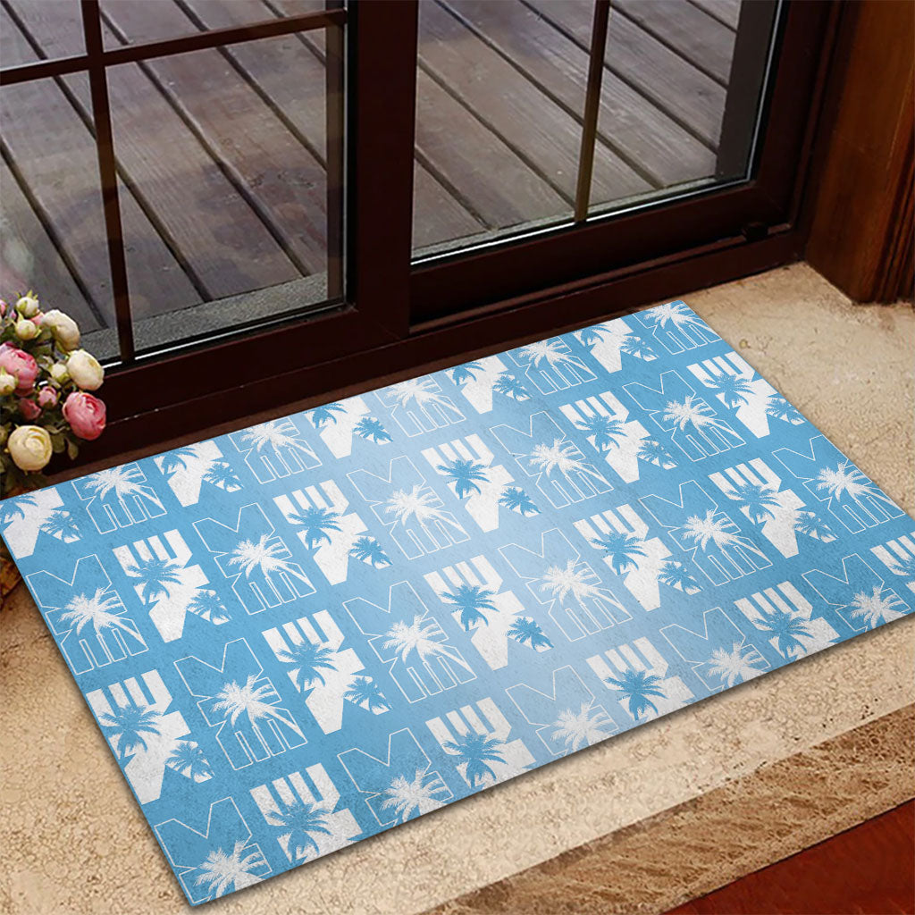 Bula Fiji Rubber Doormat Blue Makare Masi Tapa Pattern