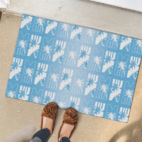 Bula Fiji Rubber Doormat Blue Makare Masi Tapa Pattern