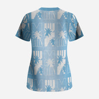 Bula Fiji Scrub Top Blue Makare Masi Tapa Pattern