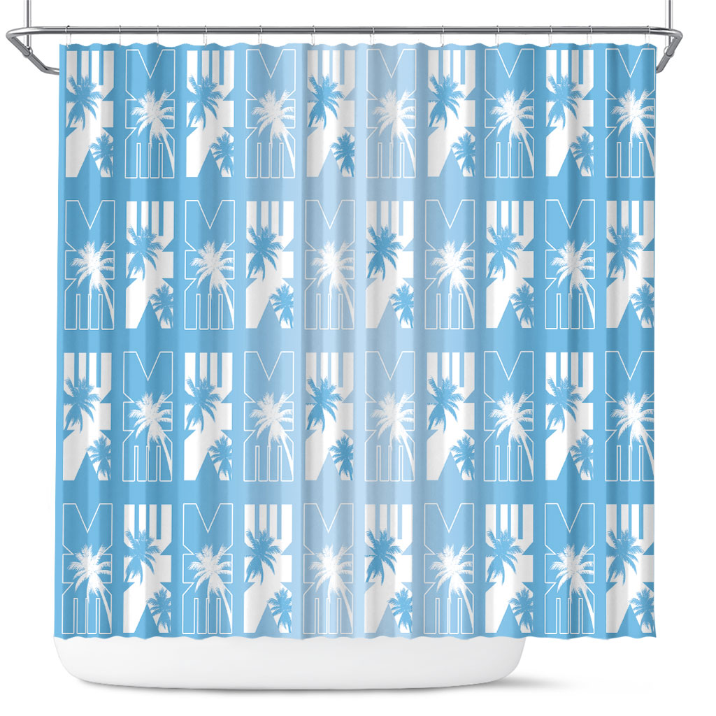Bula Fiji Shower Curtain Blue Makare Masi Tapa Pattern