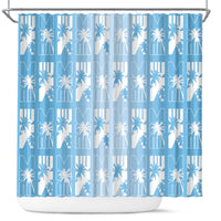 Bula Fiji Shower Curtain Blue Makare Masi Tapa Pattern