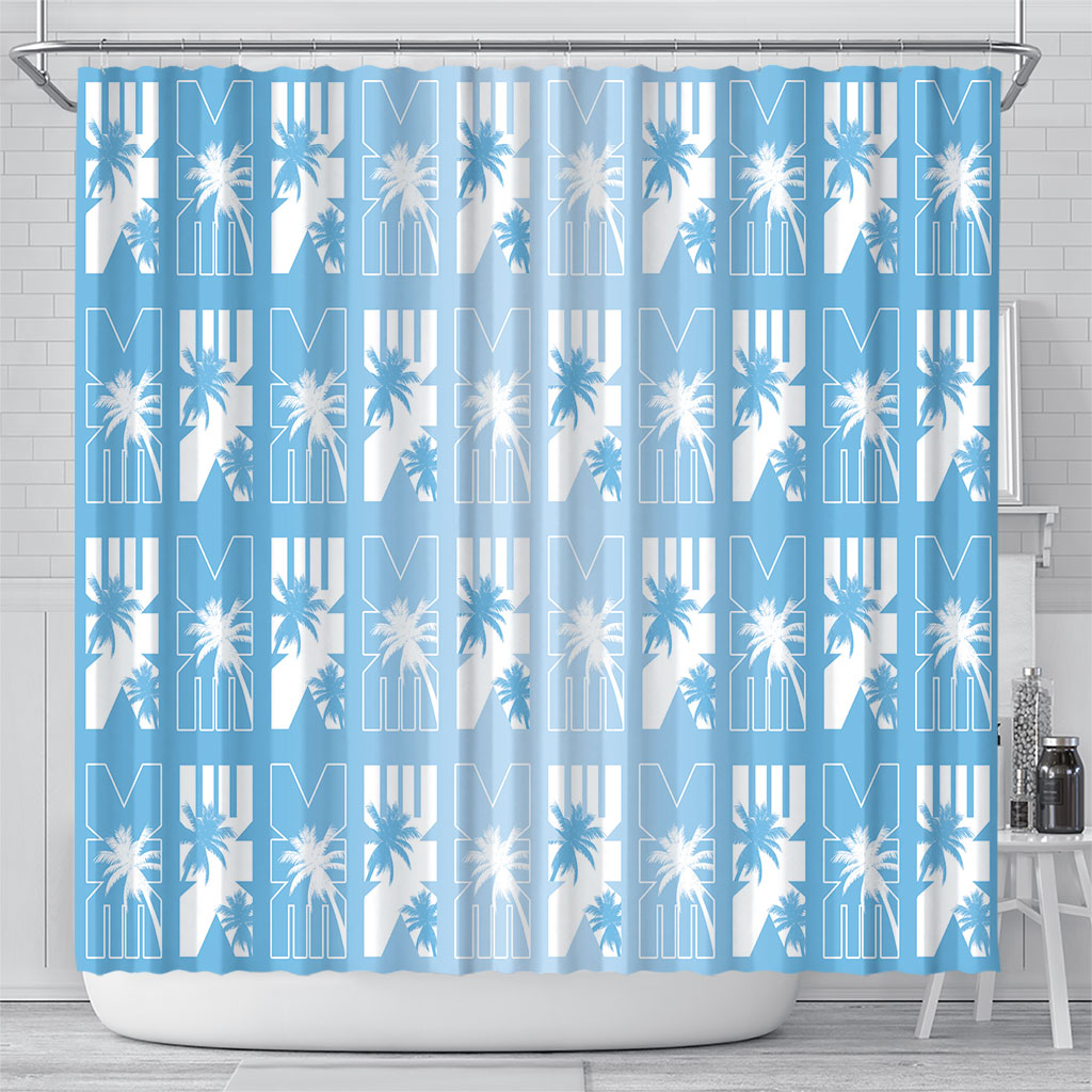 Bula Fiji Shower Curtain Blue Makare Masi Tapa Pattern