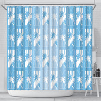 Bula Fiji Shower Curtain Blue Makare Masi Tapa Pattern