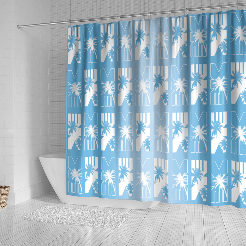 Bula Fiji Shower Curtain Blue Makare Masi Tapa Pattern