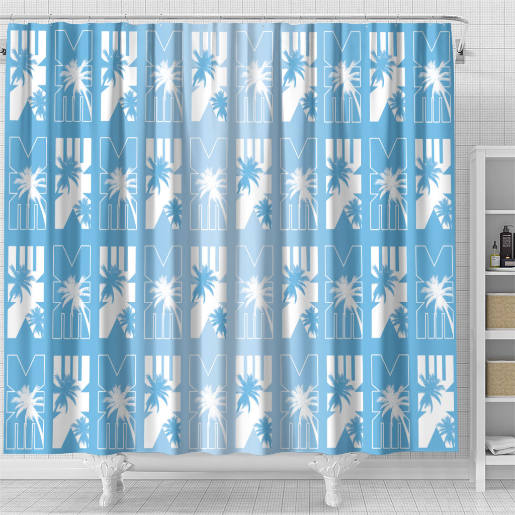 Bula Fiji Shower Curtain Blue Makare Masi Tapa Pattern