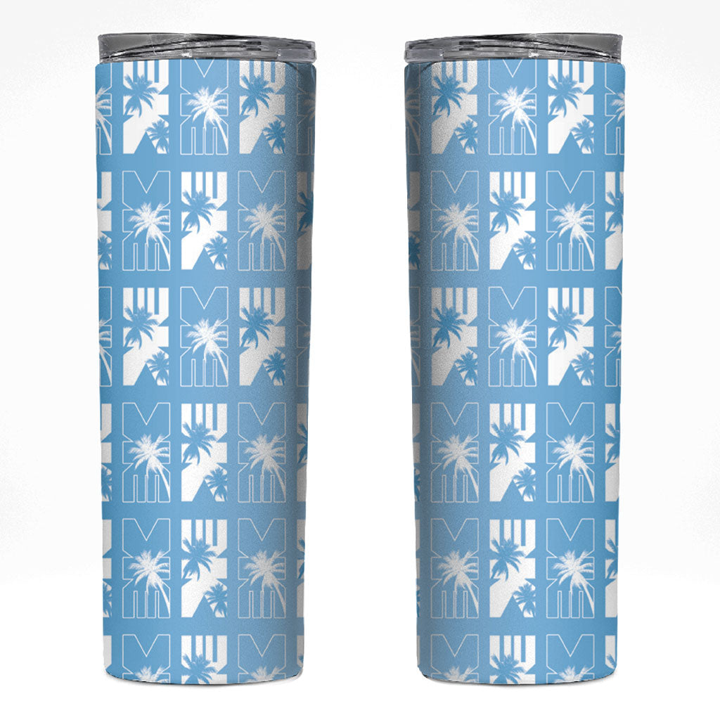 Bula Fiji Skinny Tumbler Blue Makare Masi Tapa Pattern