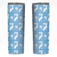 Bula Fiji Skinny Tumbler Blue Makare Masi Tapa Pattern