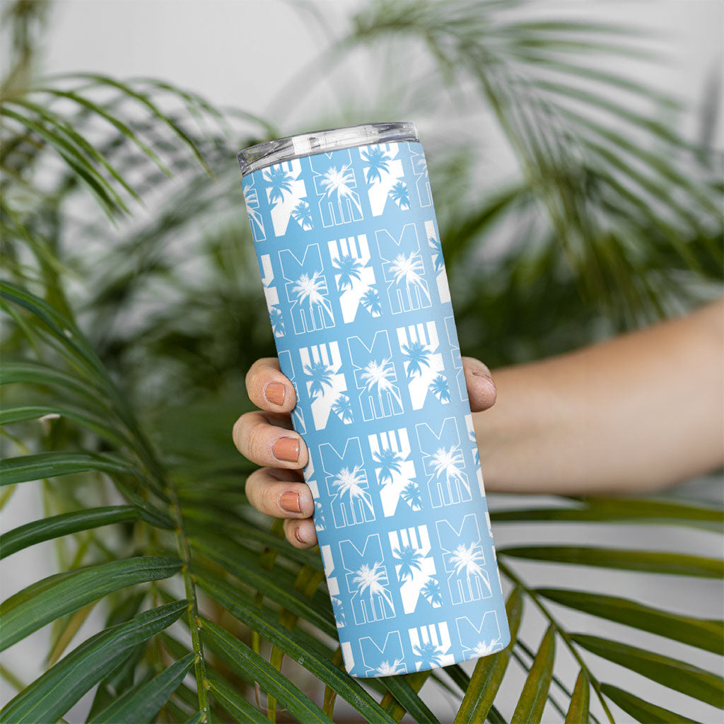 Bula Fiji Skinny Tumbler Blue Makare Masi Tapa Pattern