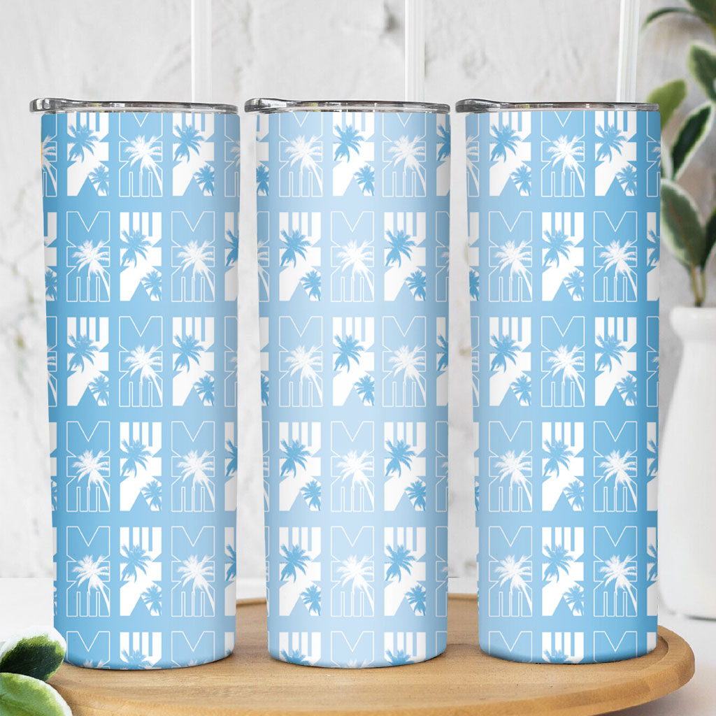 Bula Fiji Skinny Tumbler Blue Makare Masi Tapa Pattern