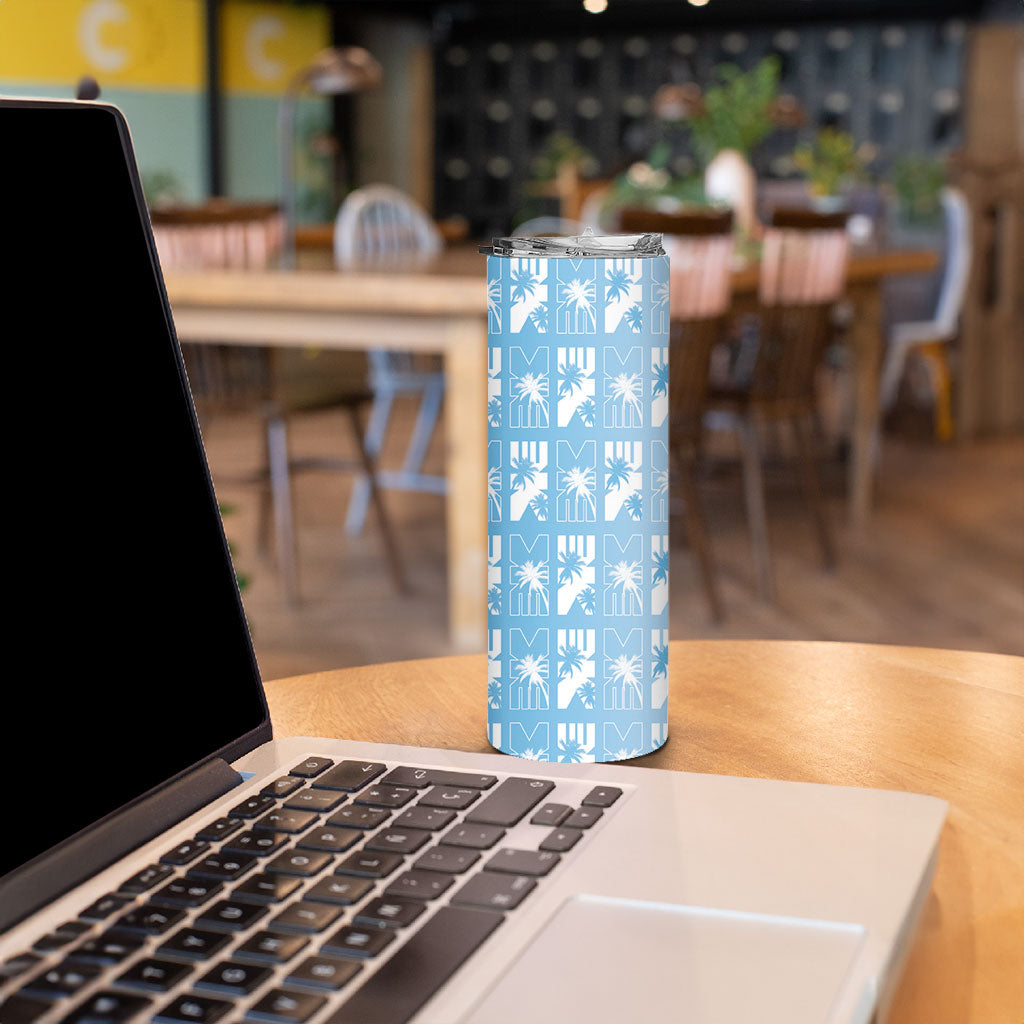 Bula Fiji Skinny Tumbler Blue Makare Masi Tapa Pattern