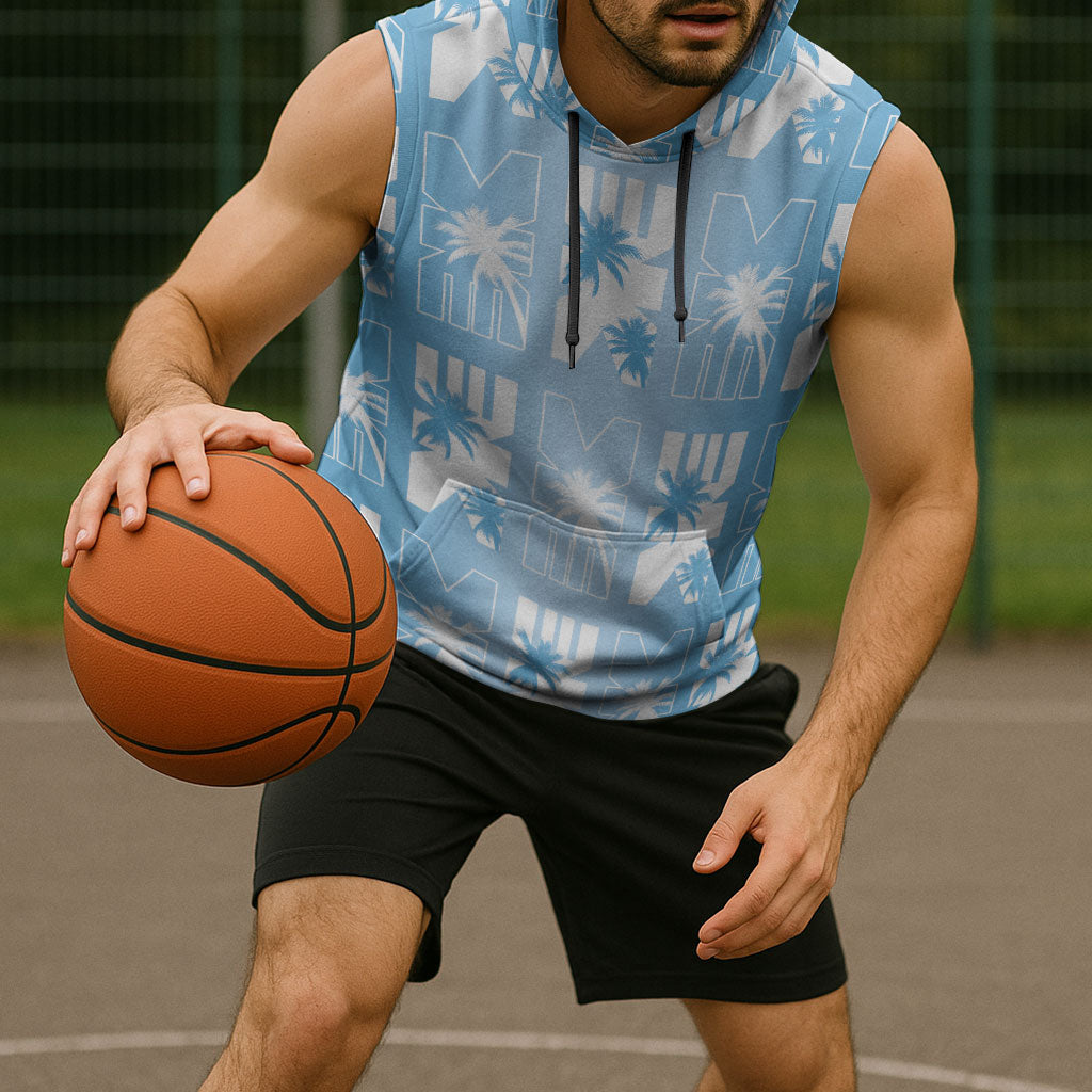 Bula Fiji Sleeveless Hoodie Blue Makare Masi Tapa Pattern