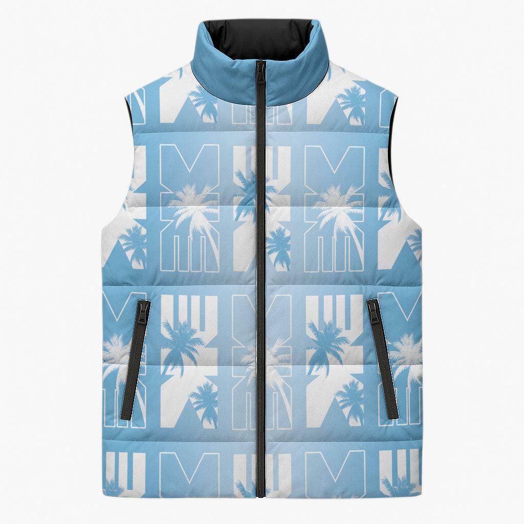 Bula Fiji Sleeveless Puffer Jacket Blue Makare Masi Tapa Pattern