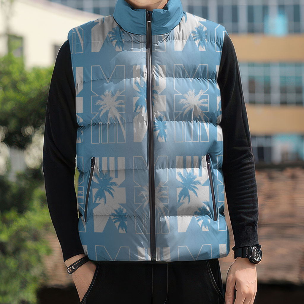Bula Fiji Sleeveless Puffer Jacket Blue Makare Masi Tapa Pattern