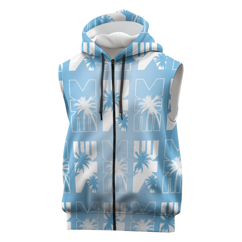 Bula Fiji Sleeveless Zip Hoodie Blue Makare Masi Tapa Pattern