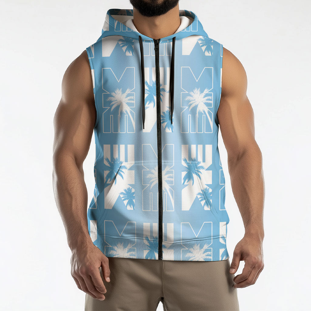 Bula Fiji Sleeveless Zip Hoodie Blue Makare Masi Tapa Pattern