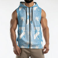 Bula Fiji Sleeveless Zip Hoodie Blue Makare Masi Tapa Pattern