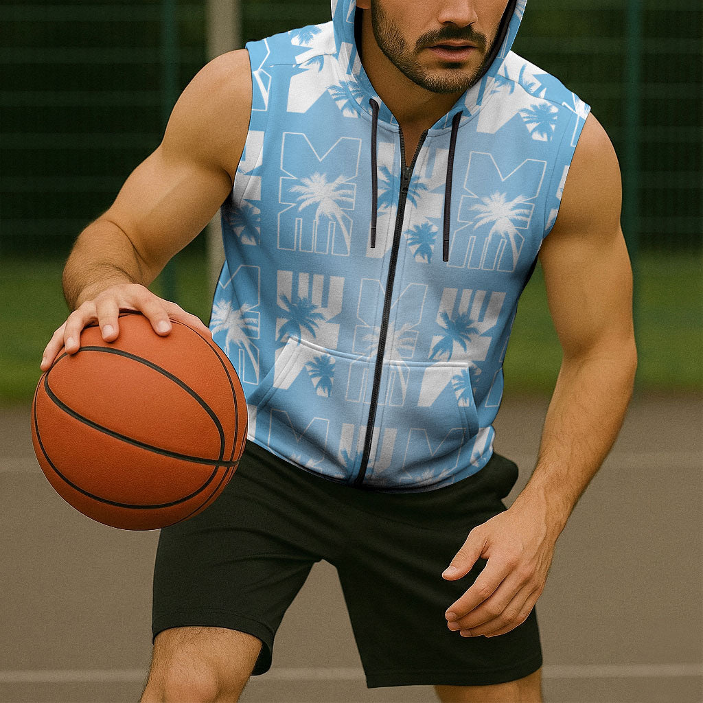 Bula Fiji Sleeveless Zip Hoodie Blue Makare Masi Tapa Pattern