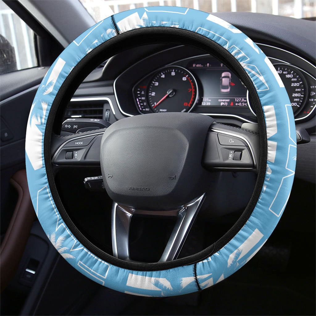 Bula Fiji Steering Wheel Cover Blue Makare Masi Tapa Pattern