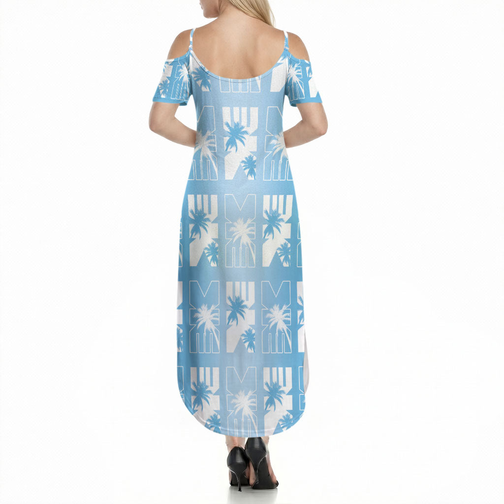 Bula Fiji Summer Maxi Dress Blue Makare Masi Tapa Pattern