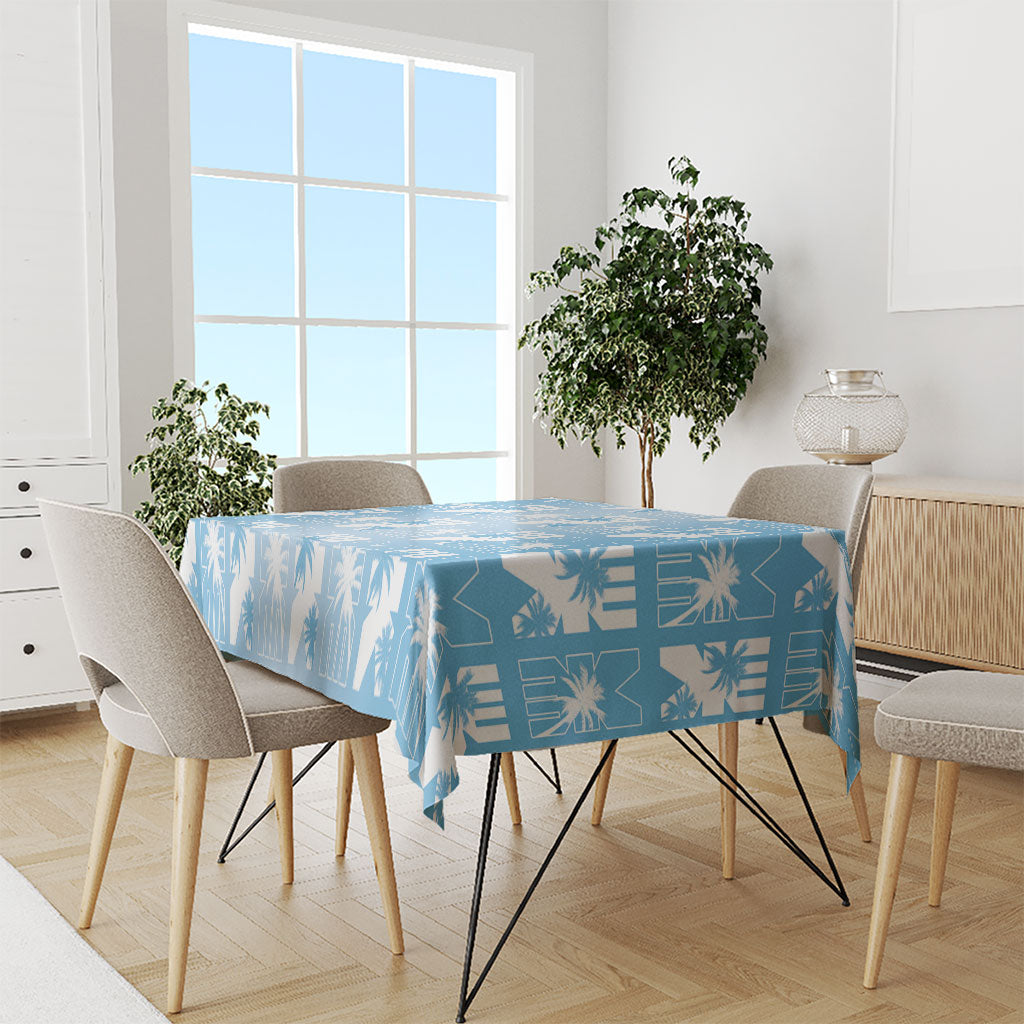 Bula Fiji Tablecloth Blue Makare Masi Tapa Pattern