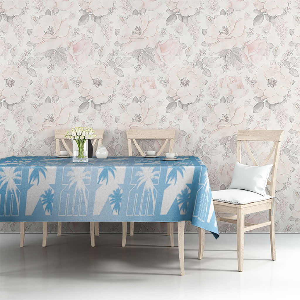 Bula Fiji Tablecloth Blue Makare Masi Tapa Pattern