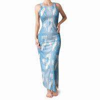 Bula Fiji Tank Maxi Dress Blue Makare Masi Tapa Pattern