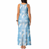 Bula Fiji Tank Maxi Dress Blue Makare Masi Tapa Pattern
