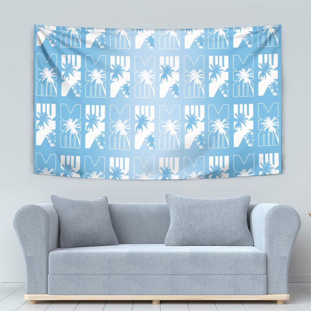 Bula Fiji Tapestry Blue Makare Masi Tapa Pattern