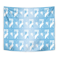 Bula Fiji Tapestry Blue Makare Masi Tapa Pattern