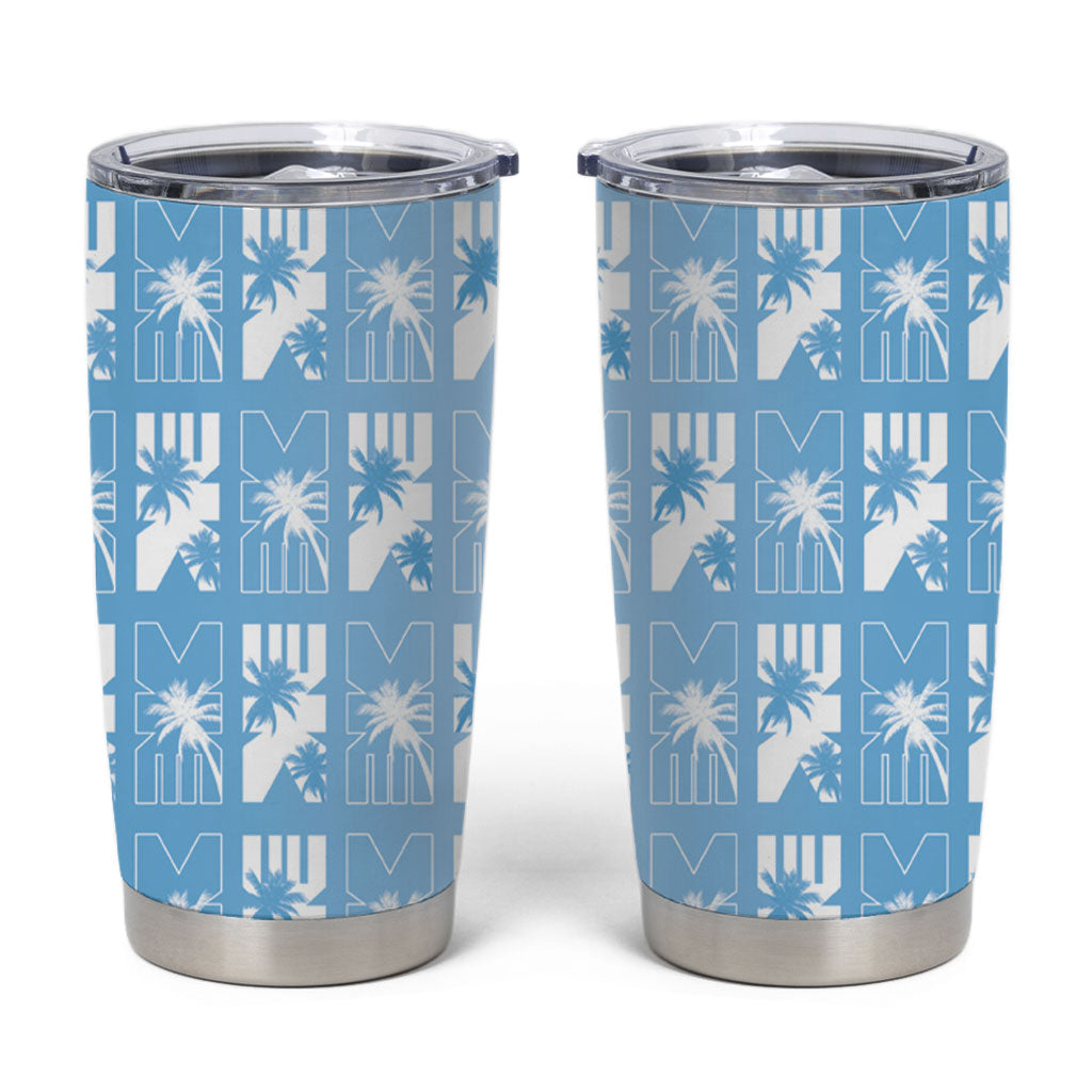 Bula Fiji Tumbler Cup Blue Makare Masi Tapa Pattern