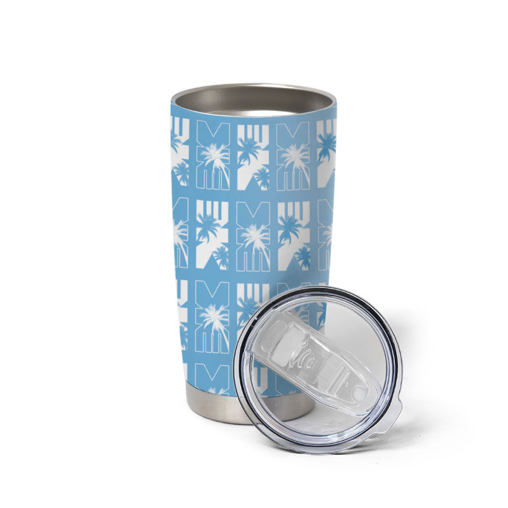 Bula Fiji Tumbler Cup Blue Makare Masi Tapa Pattern