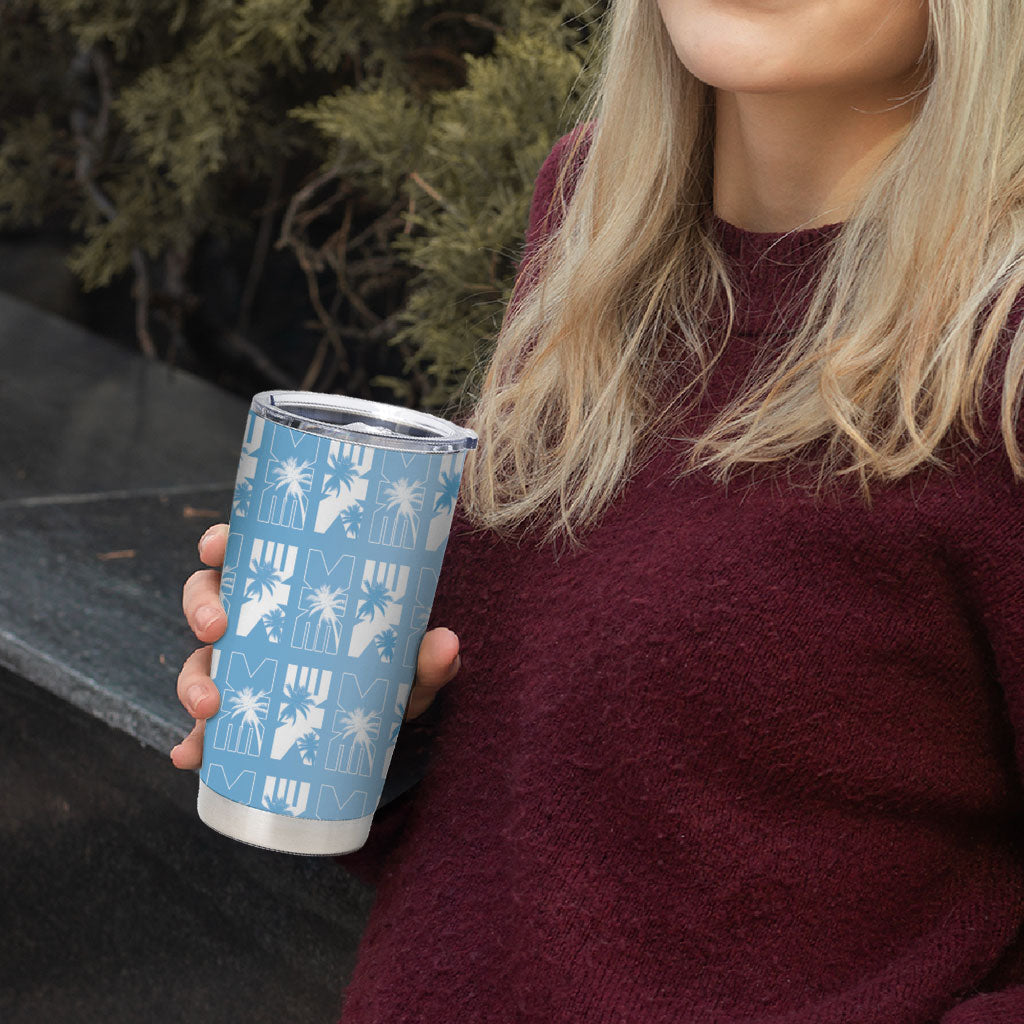 Bula Fiji Tumbler Cup Blue Makare Masi Tapa Pattern