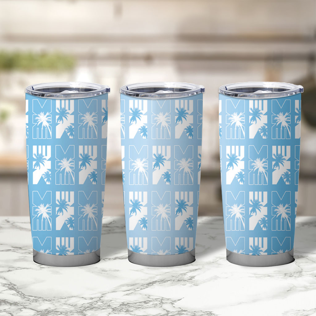 Bula Fiji Tumbler Cup Blue Makare Masi Tapa Pattern