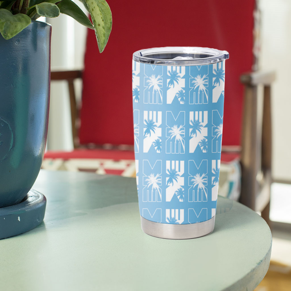 Bula Fiji Tumbler Cup Blue Makare Masi Tapa Pattern