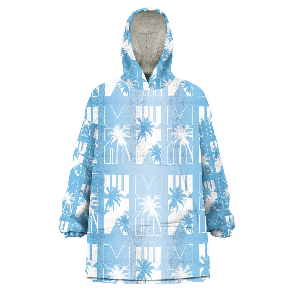 Bula Fiji Wearable Blanket Hoodie Blue Makare Masi Tapa Pattern