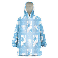 Bula Fiji Wearable Blanket Hoodie Blue Makare Masi Tapa Pattern