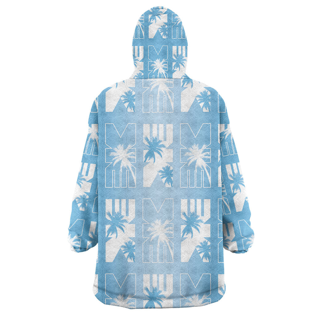 Bula Fiji Wearable Blanket Hoodie Blue Makare Masi Tapa Pattern