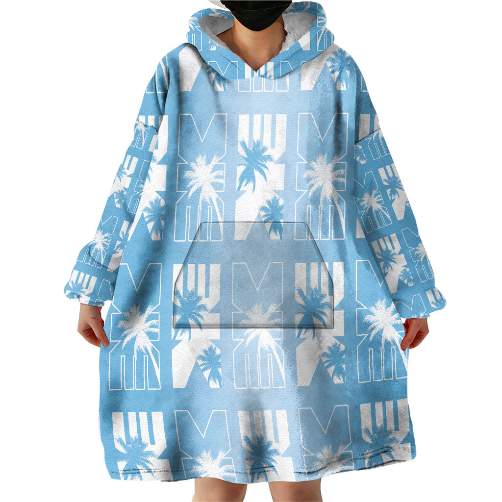 Bula Fiji Wearable Blanket Hoodie Blue Makare Masi Tapa Pattern