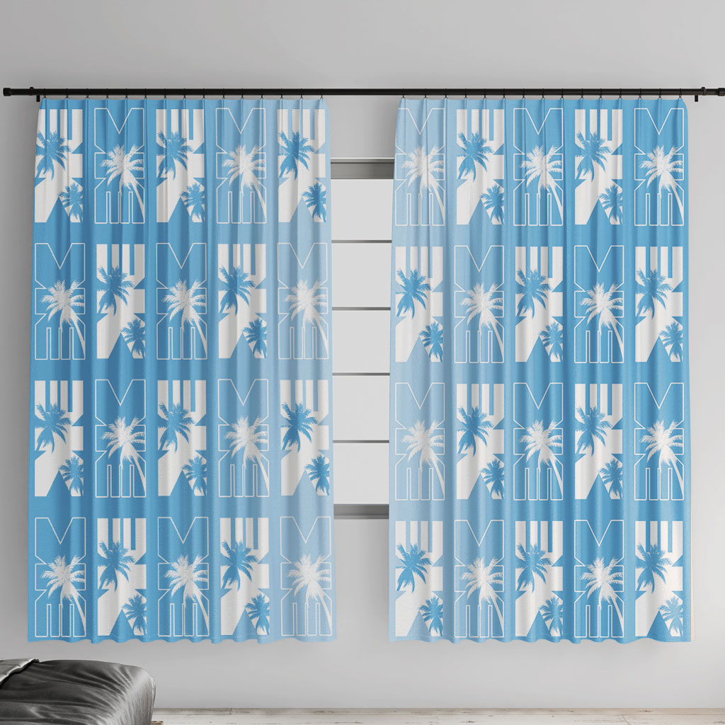 Bula Fiji Window Curtain Blue Makare Masi Tapa Pattern