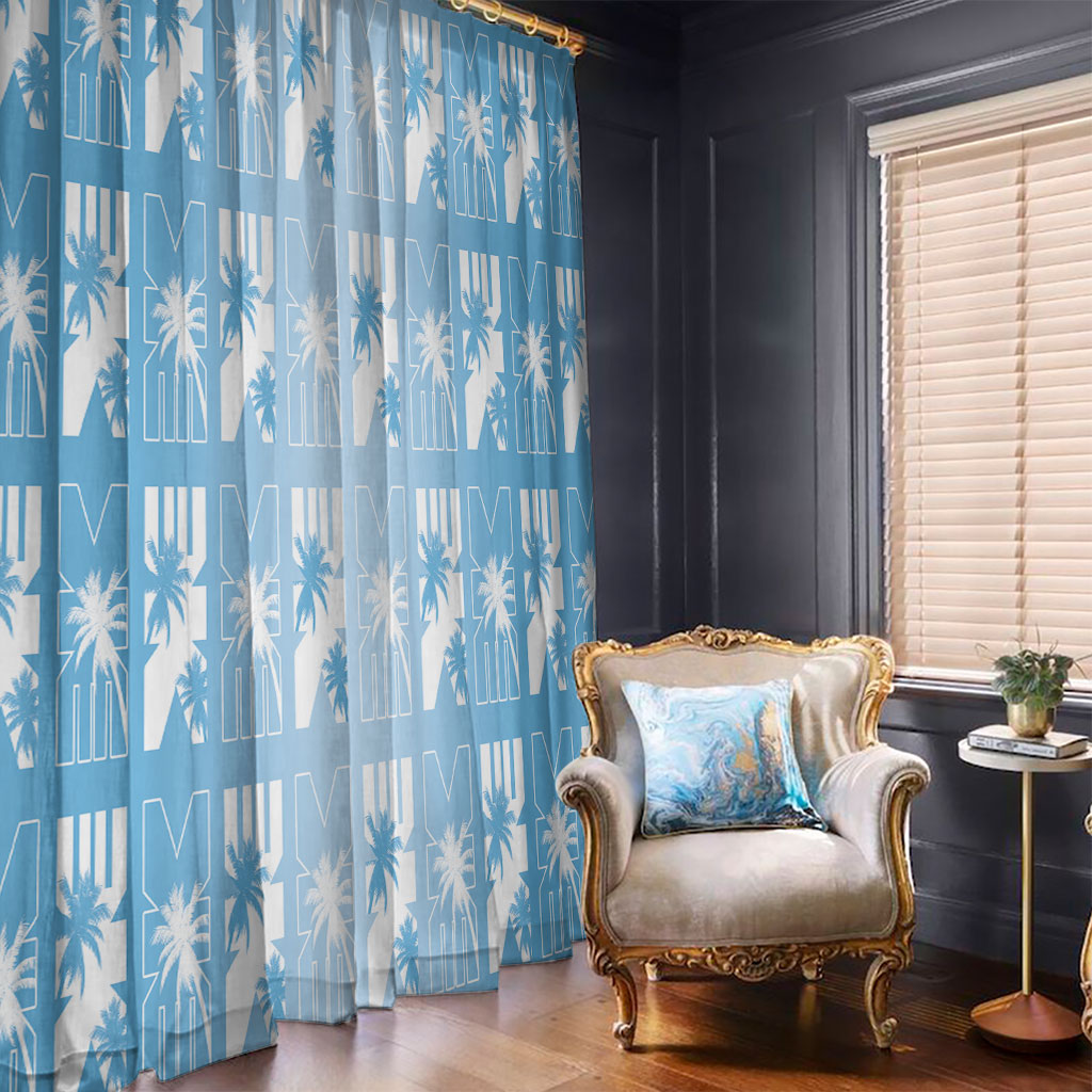 Bula Fiji Window Curtain Blue Makare Masi Tapa Pattern
