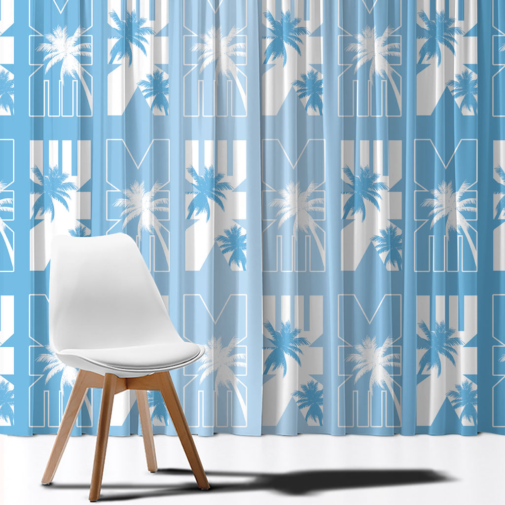 Bula Fiji Window Curtain Blue Makare Masi Tapa Pattern