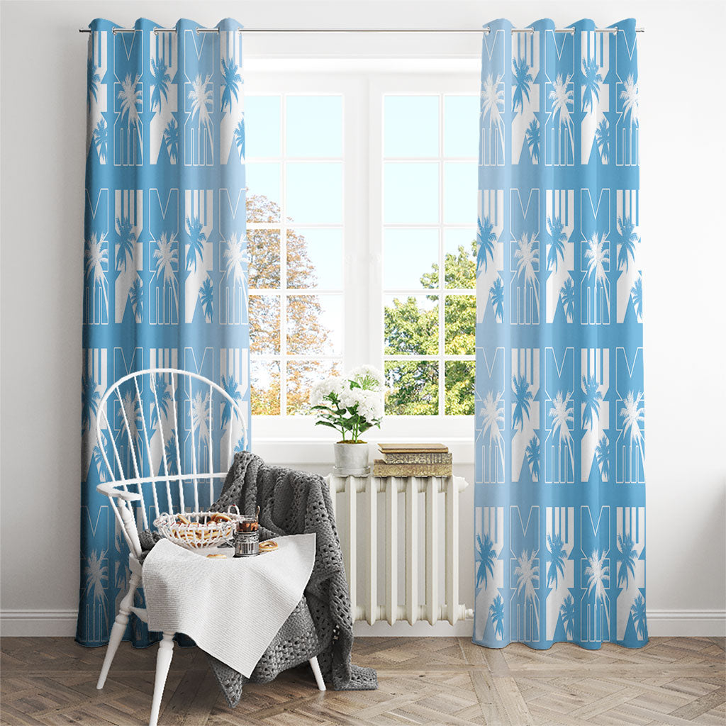 Bula Fiji Window Curtain Blue Makare Masi Tapa Pattern