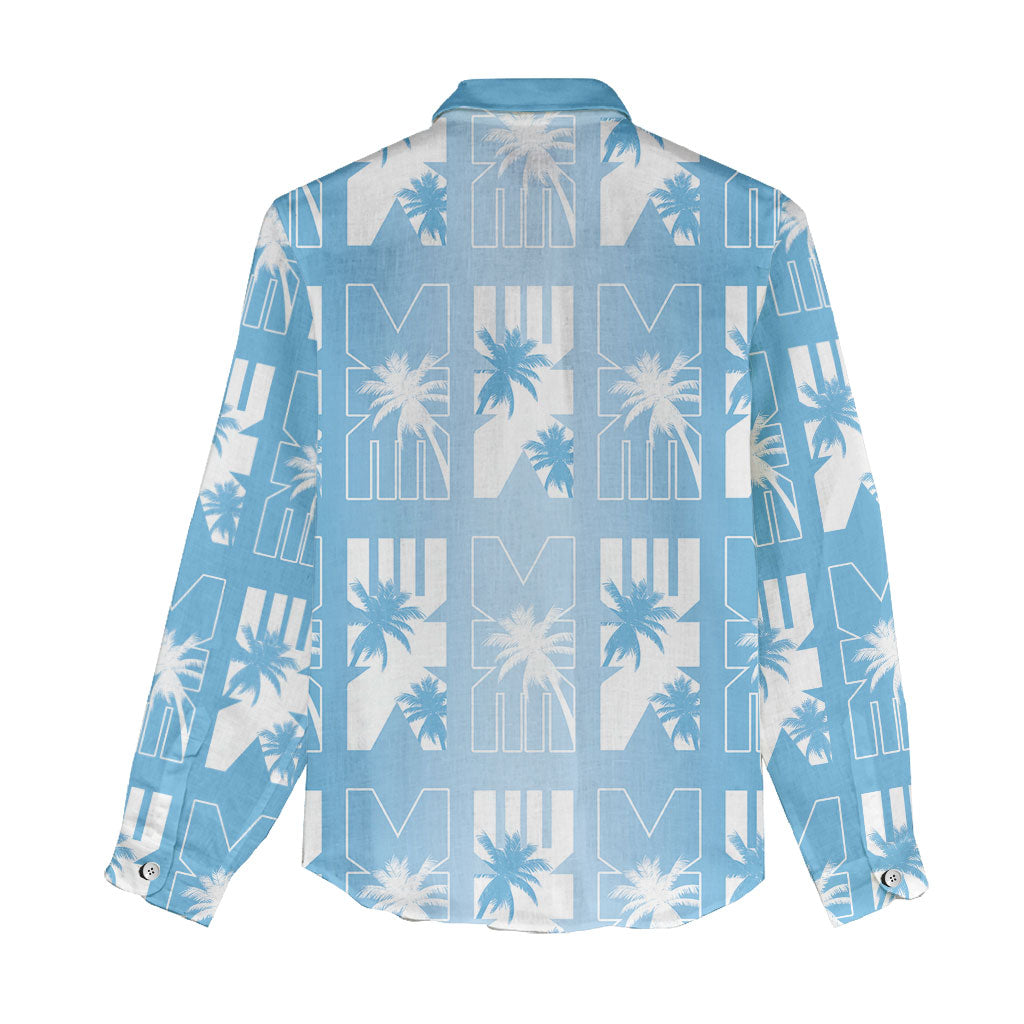 Bula Fiji Women Casual Shirt Blue Makare Masi Tapa Pattern