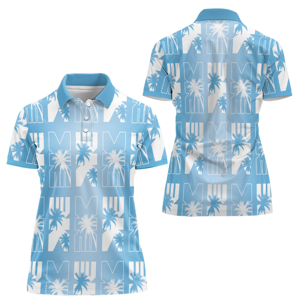 Bula Fiji Women Polo Shirt Blue Makare Masi Tapa Pattern