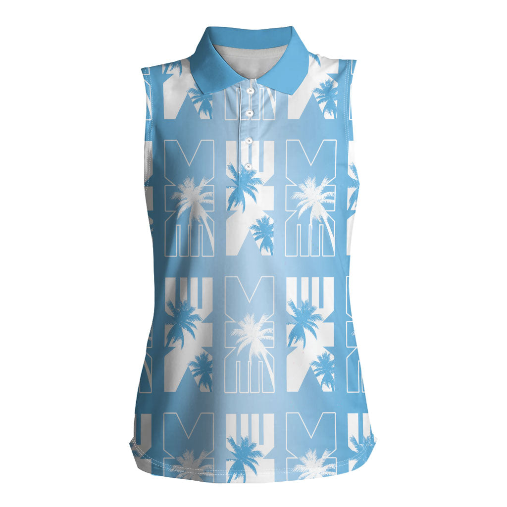 Bula Fiji Women Sleeveless Polo Shirt Blue Makare Masi Tapa Pattern