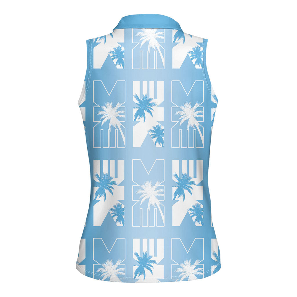 Bula Fiji Women Sleeveless Polo Shirt Blue Makare Masi Tapa Pattern