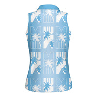 Bula Fiji Women Sleeveless Polo Shirt Blue Makare Masi Tapa Pattern