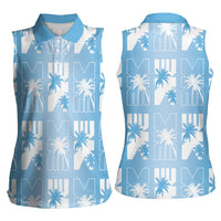 Bula Fiji Women Sleeveless Polo Shirt Blue Makare Masi Tapa Pattern