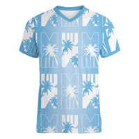 Bula Fiji Women V-Neck T-Shirt Blue Makare Masi Tapa Pattern